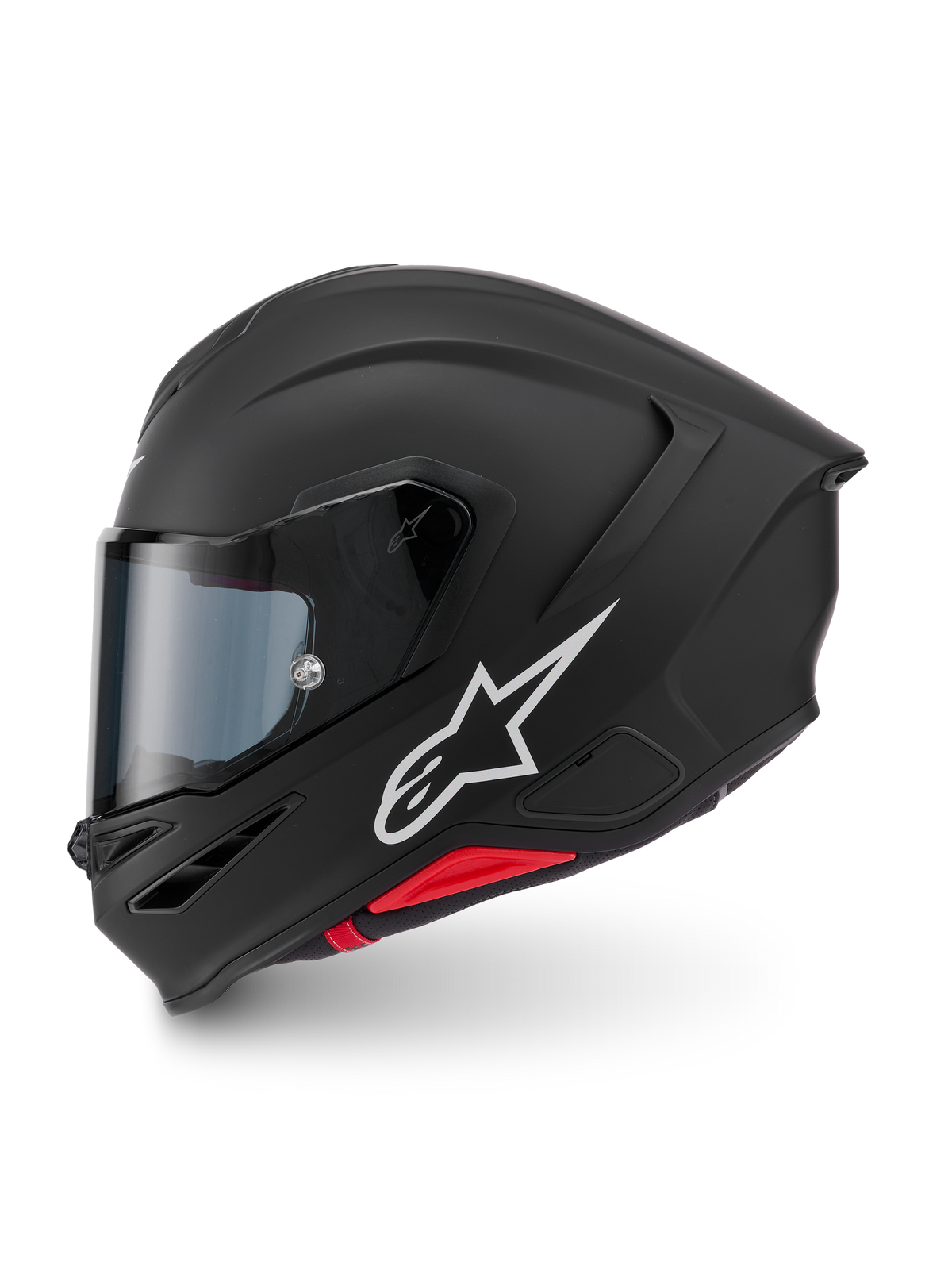 Alpinestars S-R7 Solid Helmet, matte black motorcycle helmet with a white Astar logo and ECE06 certification, lightweight carbon composite construction