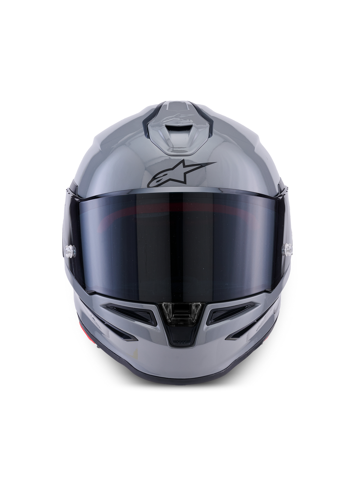 Alpinestars S-R7 Solid Helmet ECE06/DOT, Gray Glossy motorcycle helmet featuring aerodynamic carbon composite shell construction, dark visor, and front air vents