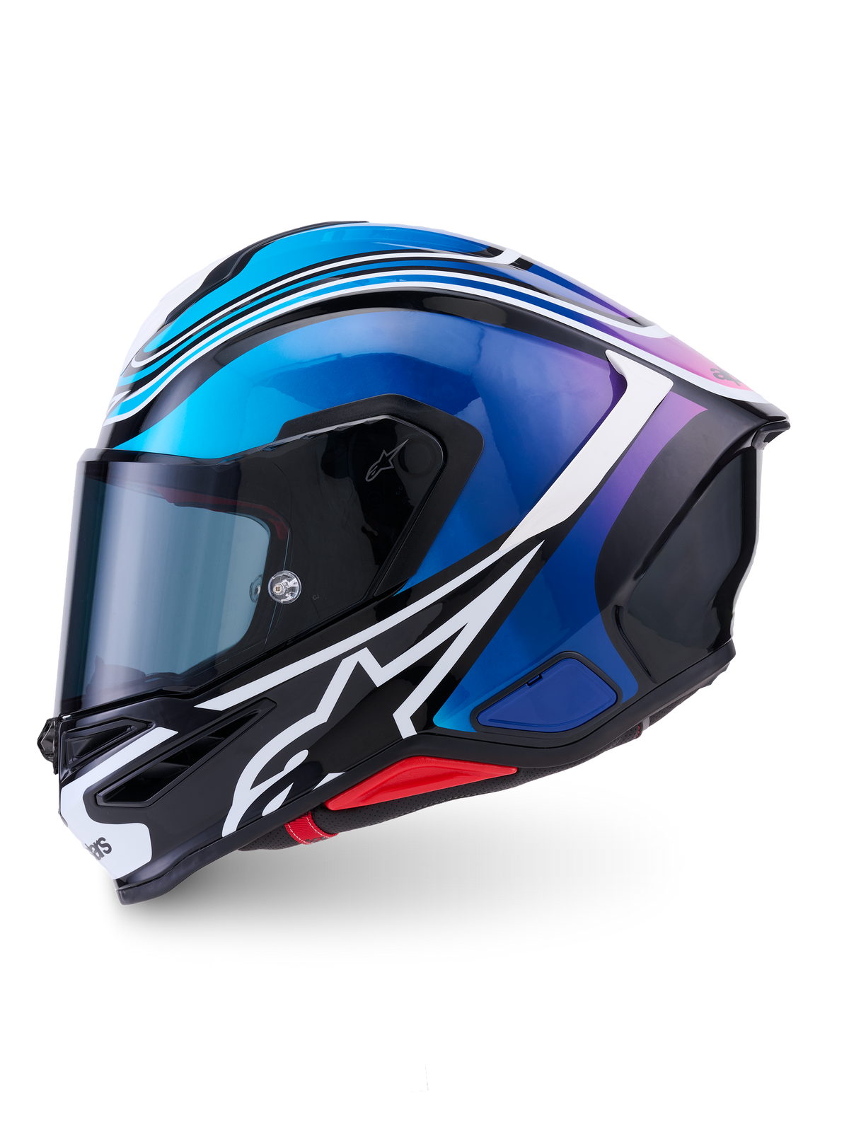 Alpinestars S-R7 Zeal Helmet ECE06/DOT, Motorcycle Racing Helmet, Black, Blue, Pink Fluo, and White, lightweight carbon composite construction with advanced aerodynamics and tinted visor