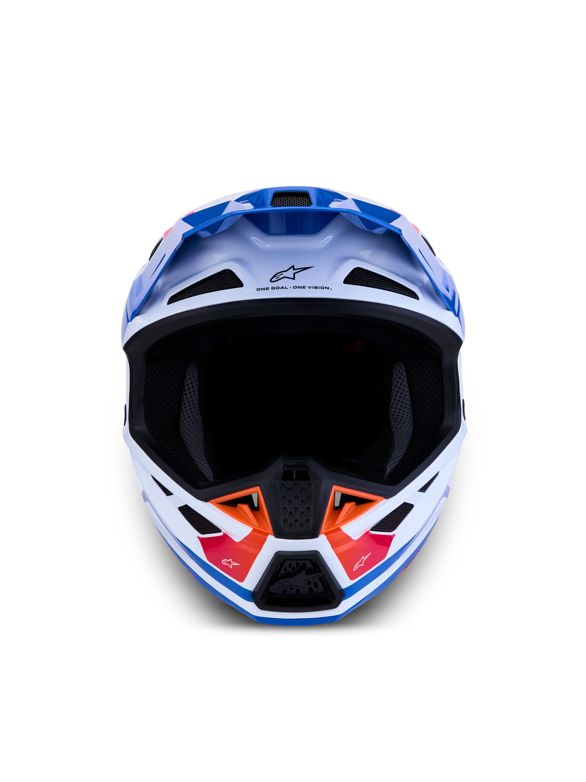Alpinestars S-M7 Core Helmet, motocross racing helmet, white and blue, ECE certified with composite shell construction.