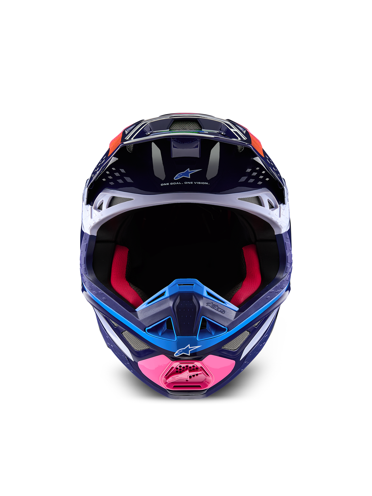 Alpinestars Supertech M10 Records Helmet, Navy Blue and Pink Motocross Racing Helmet, Carbon Fiber, ECE 22.06 Certified.
