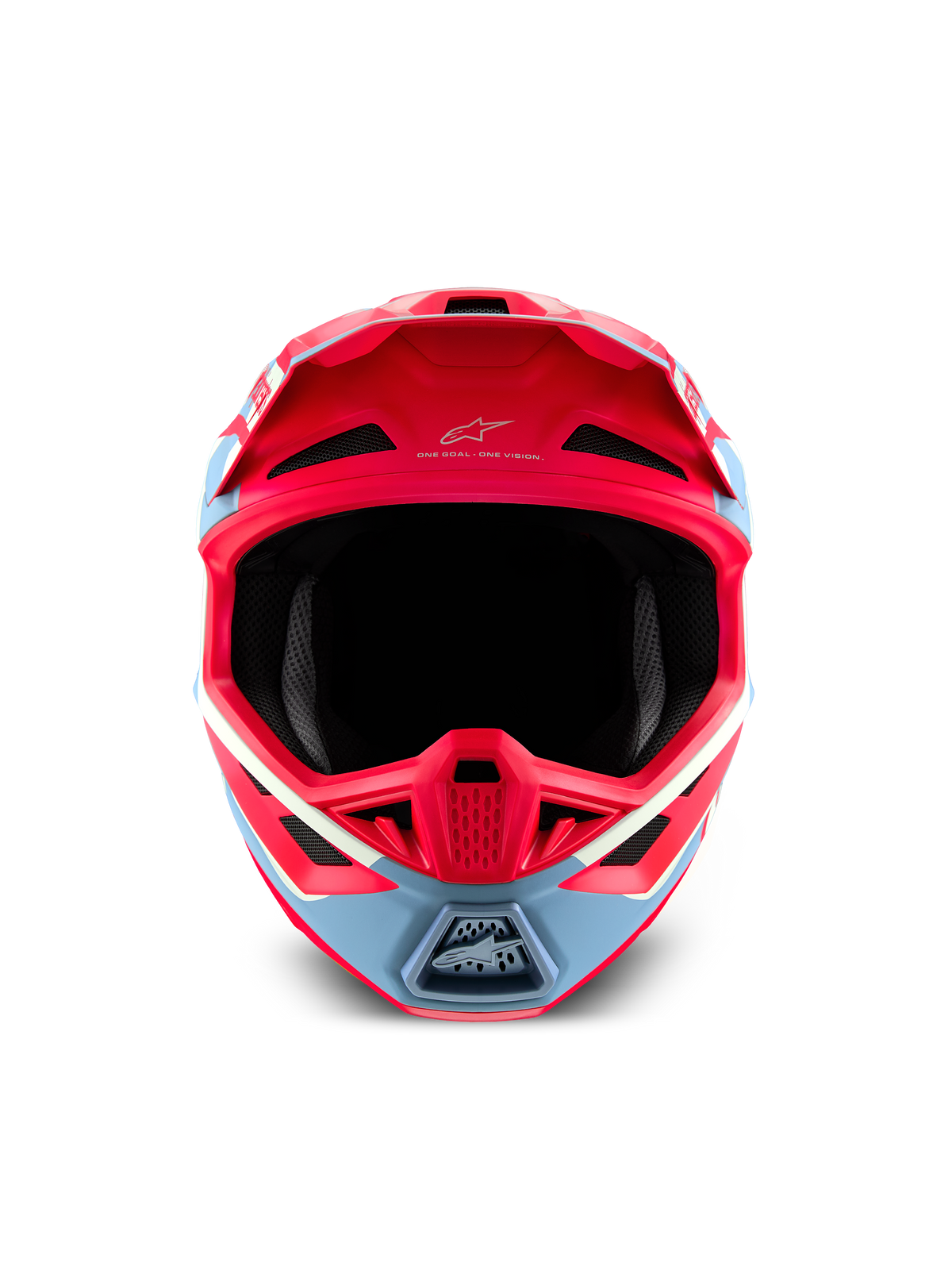 Alpinestars S-M7 Beast Coast Motocross Helmet, front view in matte Hot Orange and Light Gray, ECE 22.06 and DOT certified.