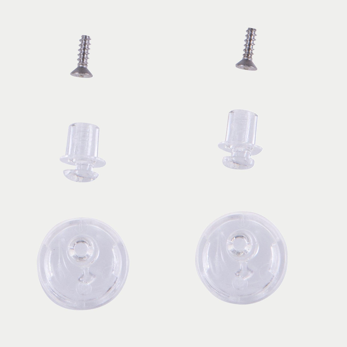 Alpinestars Pinlock Tear Off Pins Set, Transparent helmet accessories, replacement hardware set featuring clear pins, screws, and round bases for Supertech R10 visors, official Alpinestars parts