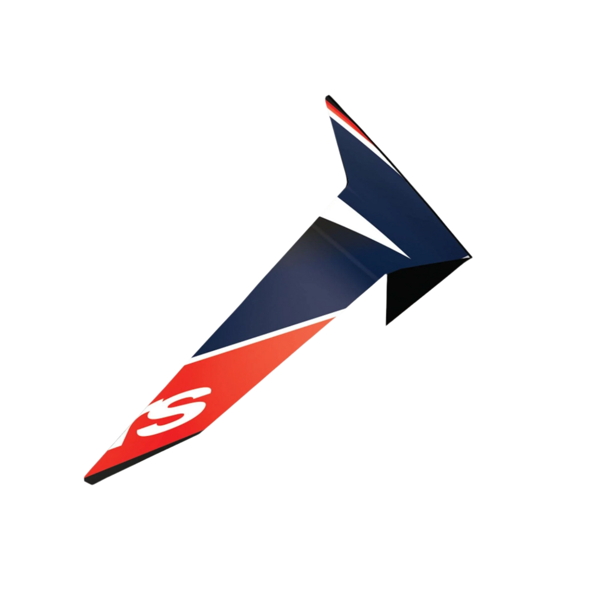 Alpinestars Supertech R10 Team Standard Spoiler, Motorcycle Helmet Accessory, Black Carbon Red Fluo and Dark Blue Matte, aerodynamic wing-like design with an angular profile, featuring a white S logo, official replacement part for S-R10 helmets