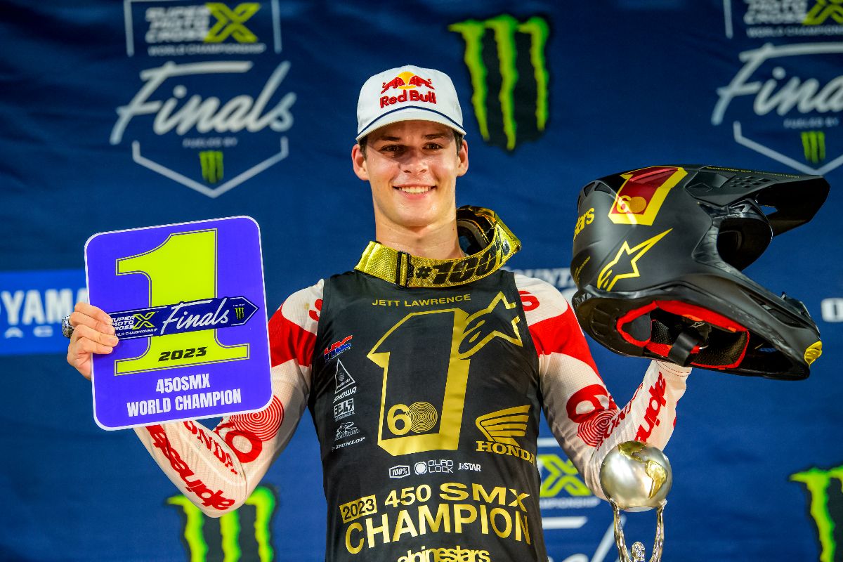 JETT LAWRENCE CAPS OFF MEMORABLE YEAR BY BEING CROWNED THE INAUGURAL 450 SUPERMOTOCROSS WORLD CHAMPION