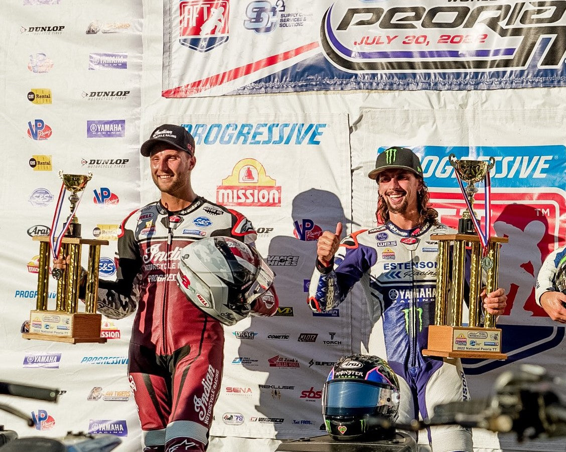 JD BEACH SHOWS AGAIN THAT HE IS THE AMERICAN FLAT TRACK TT FORMAT KING, POWERING TO VICTORY AS ALPINESTARS GO 1-2 WITH BRIAR BAUMAN SECOND IN PEORIA, IL