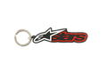 Alpinestars Blaze Key Fob, 3D rubber keychain in Black and Red, featuring the white and black star logo and red outlined text, durable metal snap ring, motorsport-inspired accessory