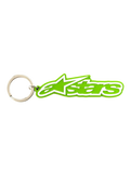 Alpinestars Blaze Key Fob, motorcycle lifestyle accessory, green and white 3D rubber keychain with metal snap ring