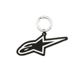 Alpinestars Ageless Key Fob, 3D Rubber Keychain, Black and White Blaze logo design, silver metal snap ring, motorsport-inspired accessory