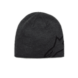 Alpinestars Corp Shift Beanie, Knit Beanie, Charcoal Heather and Black, featuring a large black jacquard Alpinestars logo on the side, sweater knit jersey stitch construction, casual motorsport-inspired winter headwear