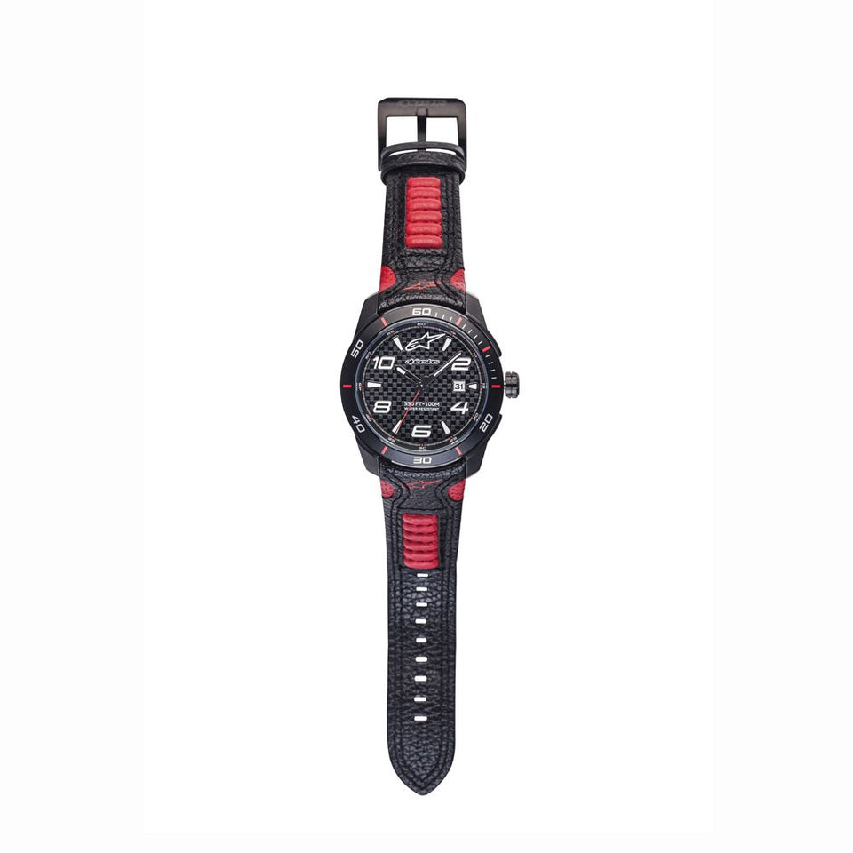 Tech Watch 3H Black Leather-Black/Red