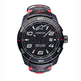 Tech Watch 3H Black Leather-Black/Red