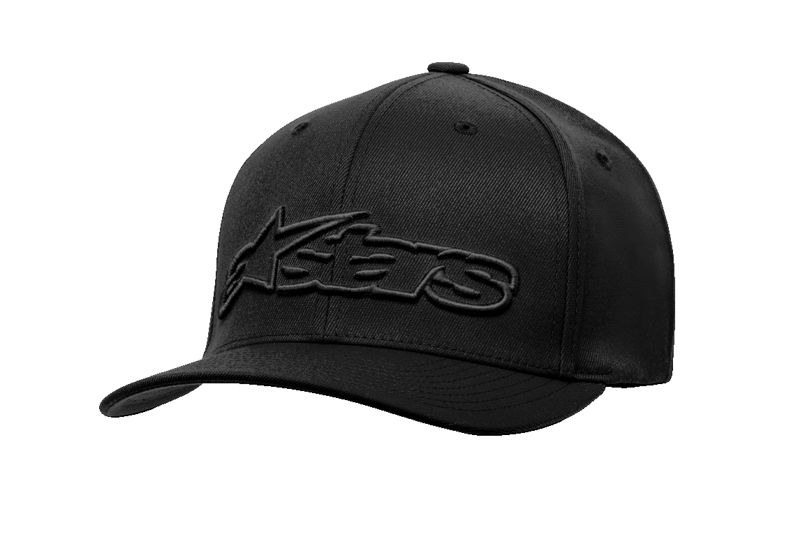 Alpinestars Blaze Flexfit Hat, Black Baseball Cap, Embossed Stars Logo, Curved Brim, Structured Six-Panel Design with Ventilation Holes