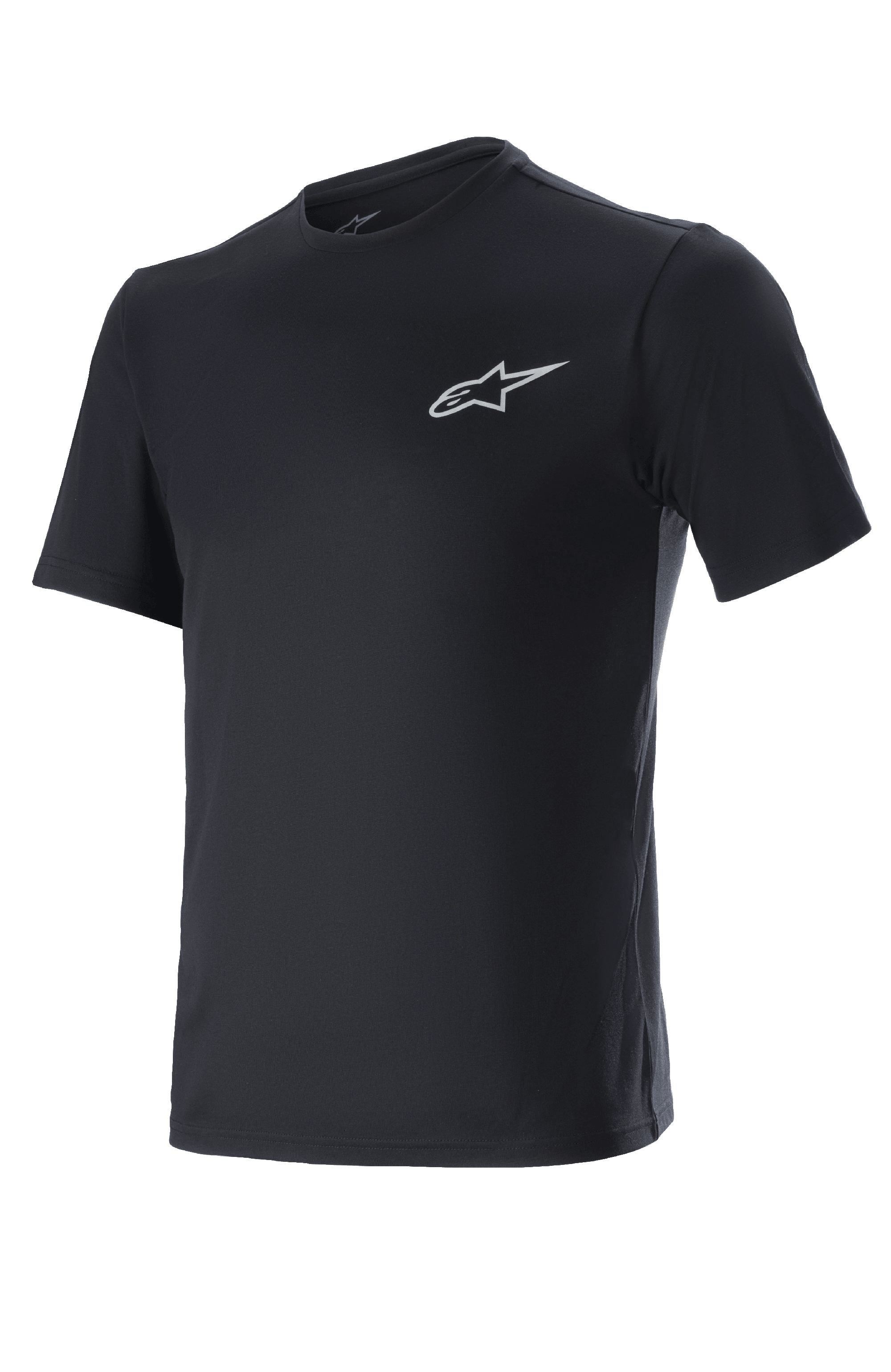 Alpinestars Vert Tech Tee, black short sleeve MTB performance shirt featuring moisture-wicking DriRelease recycled fabric.