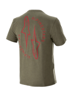 Alpinestars Vert Tech Tee, short sleeve mountain bike jersey, olive with red back logo, DriRelease moisture wicking fabric, back view