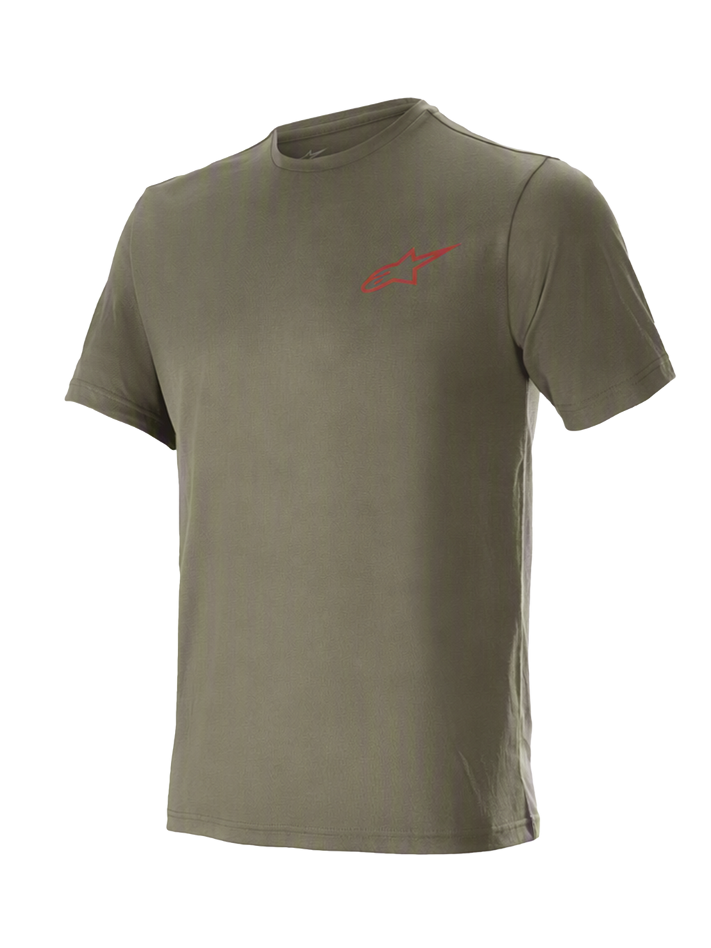 Olive Vert Tech Short Sleeve Tee, technical mountain bike jersey featuring moisture-wicking DriRelease fabric and a red Alpinestars chest logo.