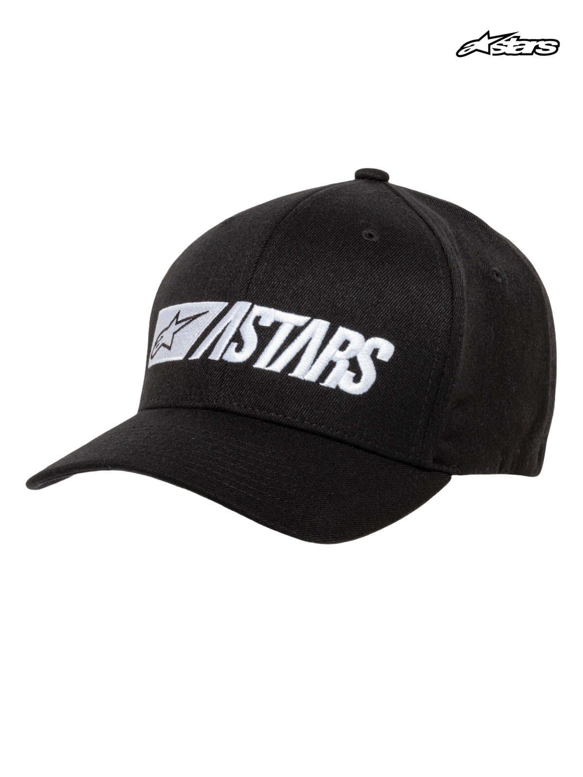 Alpinestars Reblaze Hat, casual motorsport cap in black with structured crown and white 3D embroidered logo