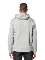 Alpinestars Blaze V3 Hoodie, rear view, light grey heathered pullover fleece, casual streetwear, ribbed cuffs and hem, jersey-lined hood, modern motorsport-inspired design