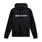 Alpinestars Linear Wordmark V3 Hoodie, black pullover sportswear hoodie with white front chest logo and red sleeve branding