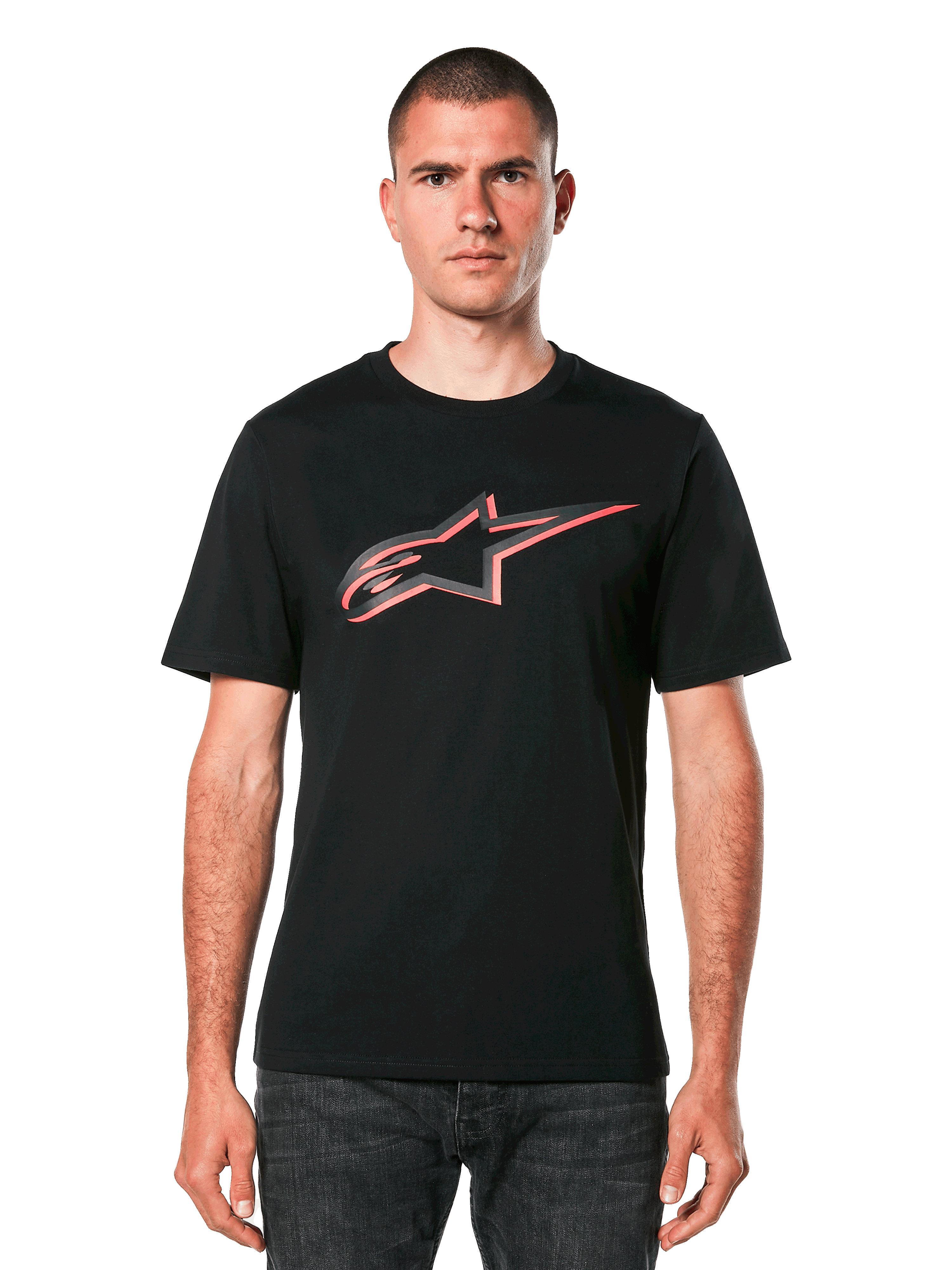Alpinestars Ageless Shadow CSF Tee, Black Short Sleeve T-Shirt, Red and Gray Shadowed Astar Logo, Men's Casual Sportswear