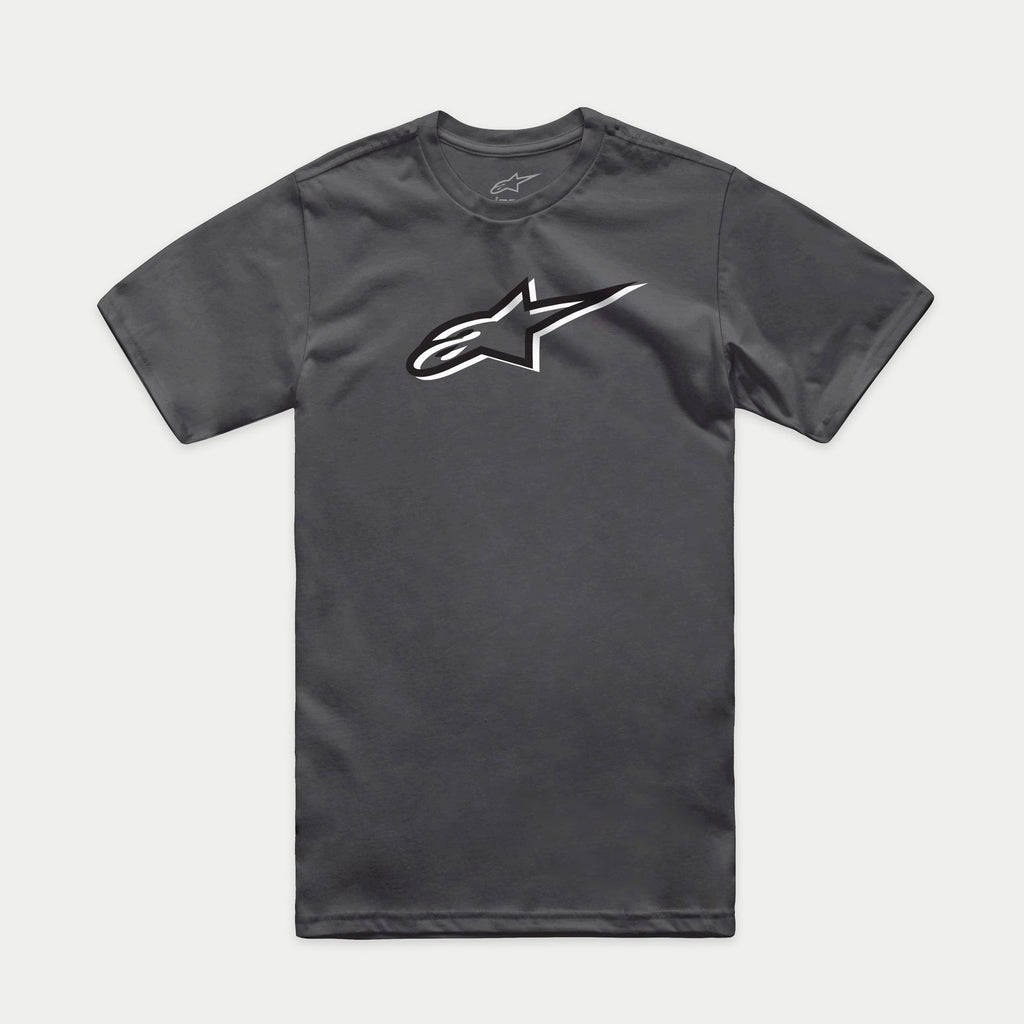 Alpinestars Ageless Shadow CSF Tee, Short Sleeve T-Shirt, Charcoal Black, featuring front Ageless shadow logo graphic, casual motorsport streetwear