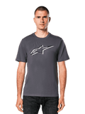 Alpinestars Ageless Shadow CSF T-Shirt, Charcoal Black with white and black front logo graphic, casual sportswear.