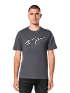 Alpinestars Ageless Shadow CSF T-Shirt, Charcoal Black with white and black front logo graphic, casual sportswear.