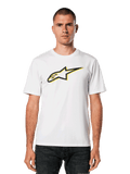 Alpinestars Ageless Shadow CSF Tee, White T-shirt with Black and Yellow Star Logo, Men's Short Sleeve Casual Tee, Motorsports Heritage Design