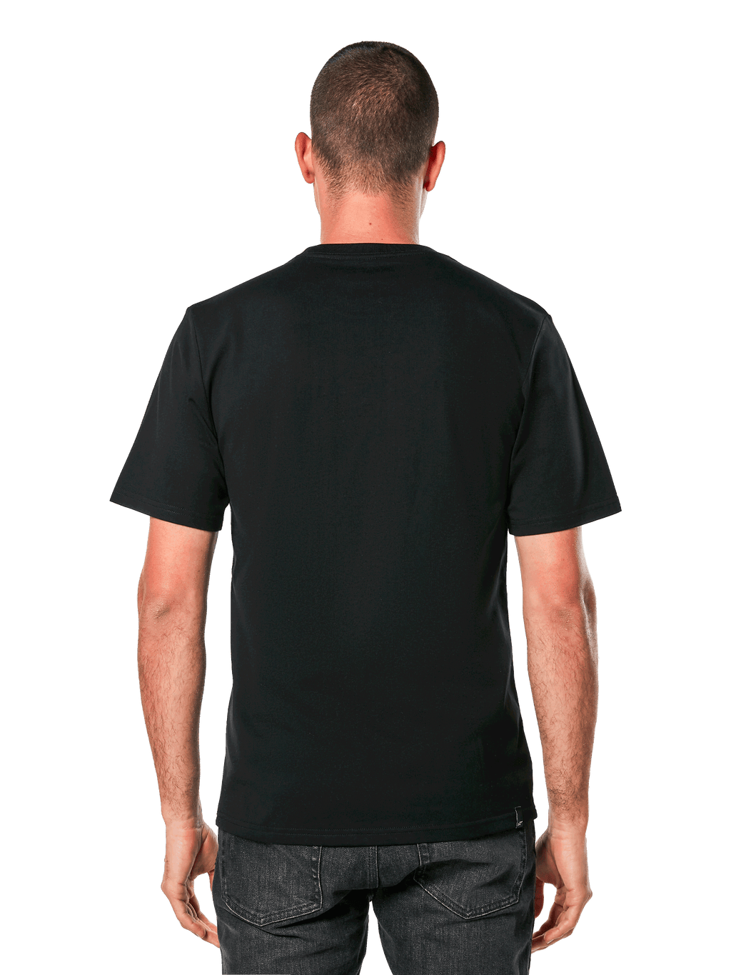 Alpinestars Always 2.0 CSF Tee, Short Sleeve T-Shirt, Black, Rear view showing plain back design, worn by model, Casual Motorsport Streetwear