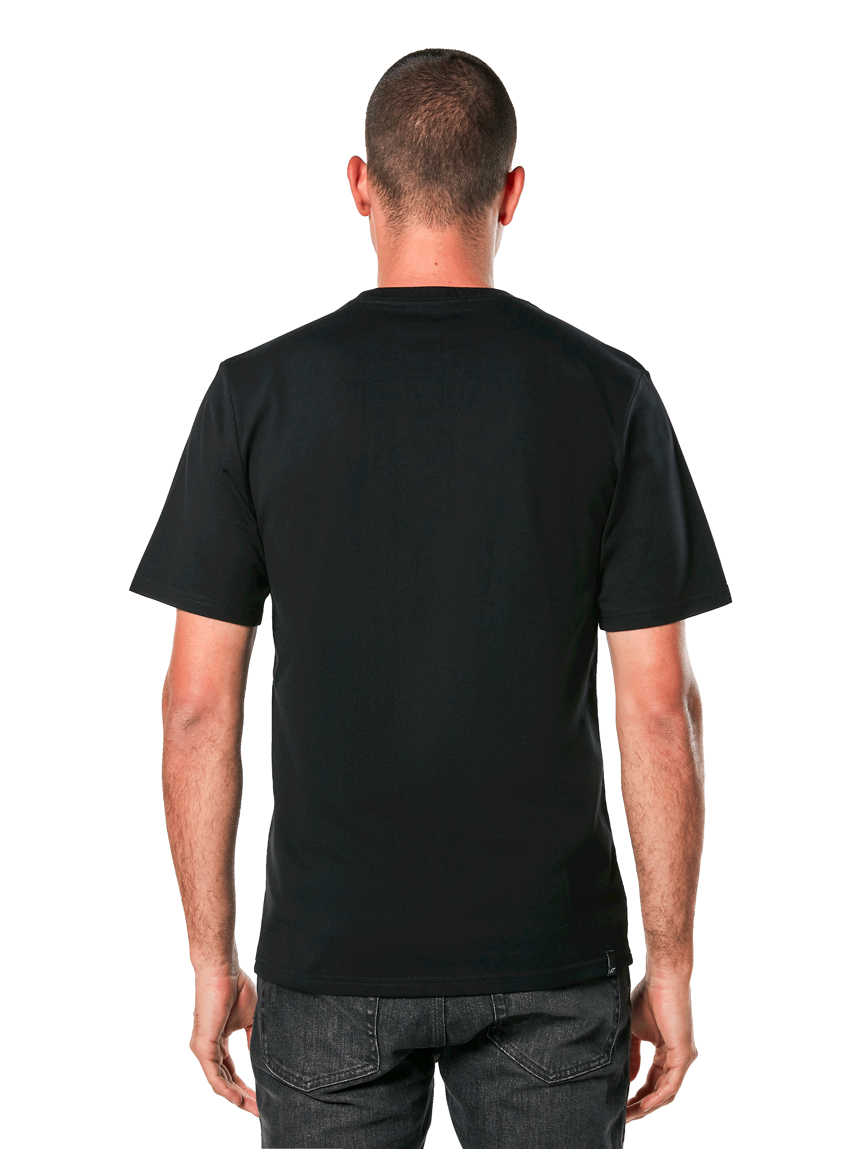 Alpinestars Always 2.0 CSF Tee, Short Sleeve T-Shirt, Black, Rear view showing plain back design, worn by model, Casual Motorsport Streetwear