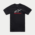Alpinestars Always 2.0 CSF Tee, Short Sleeve T-Shirt, Black, White Star Logo with Red Alpinestars Text, Casual Motorsport Streetwear