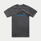 Alpinestars Always 2.0 CSF Tee, Short Sleeve T-Shirt, Charcoal Black Blue, Black Alpinestars Logo with Blue Text, Casual Motorsport Sportswear