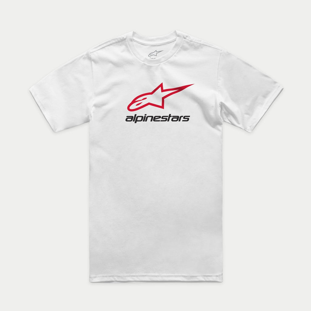 Alpinestars Always 2.0 CSF Tee, Short Sleeve T-Shirt, White, Red Star Logo and Black Alpinestars Text, Casual Motorsport Streetwear