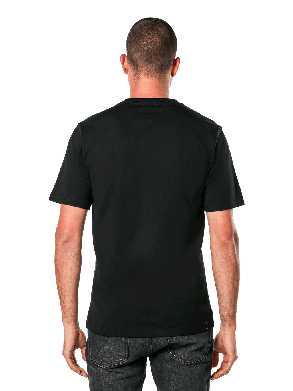 Alpinestars Blaze 2.0 CSF Tee, Short Sleeve T-Shirt, Black, rear view of a man wearing the plain black tee, casual sportswear style