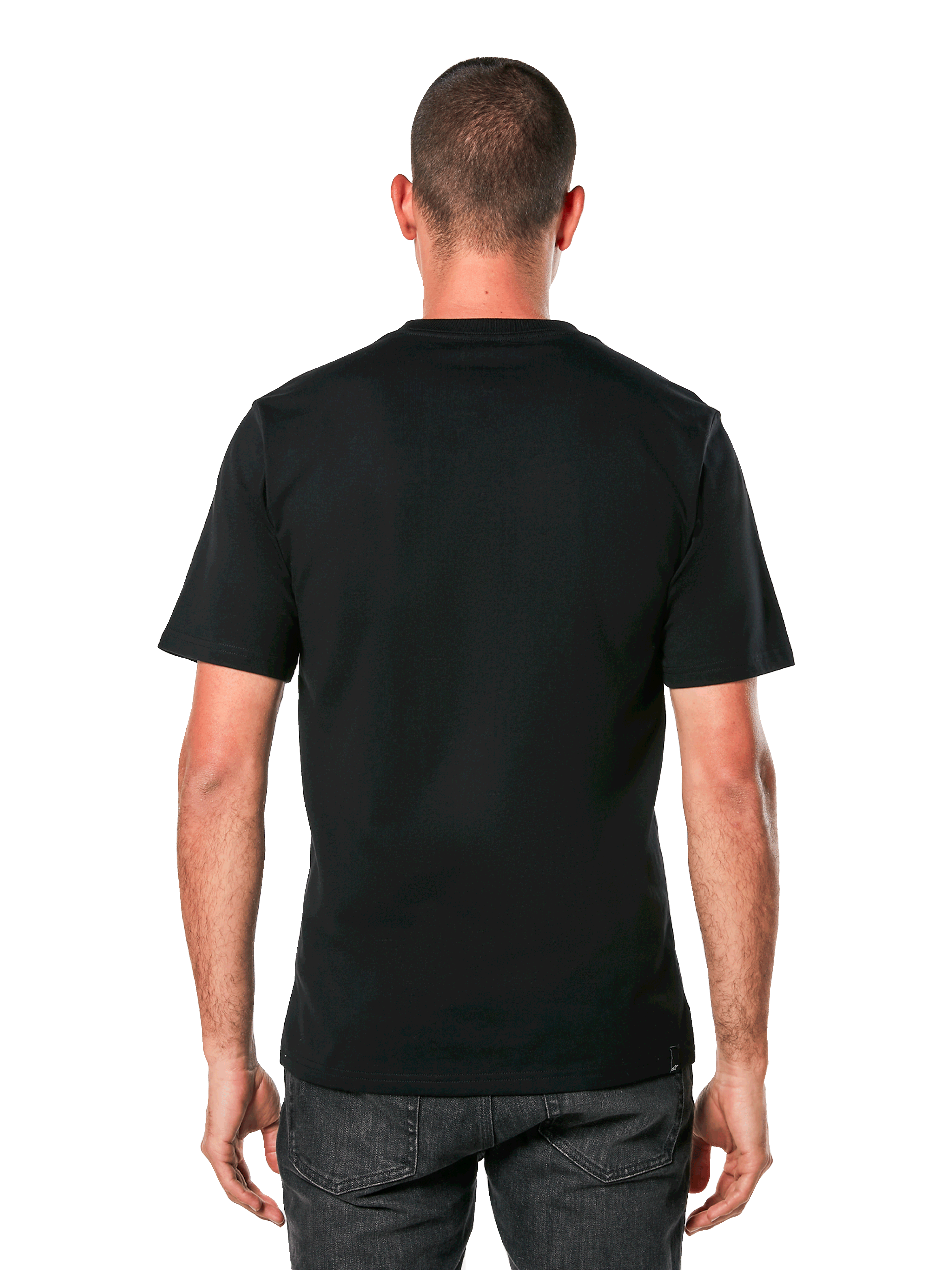 Alpinestars Blaze 2.0 CSF Tee, Short Sleeve T-Shirt, Black, rear view of a man wearing the plain black tee, casual sportswear style