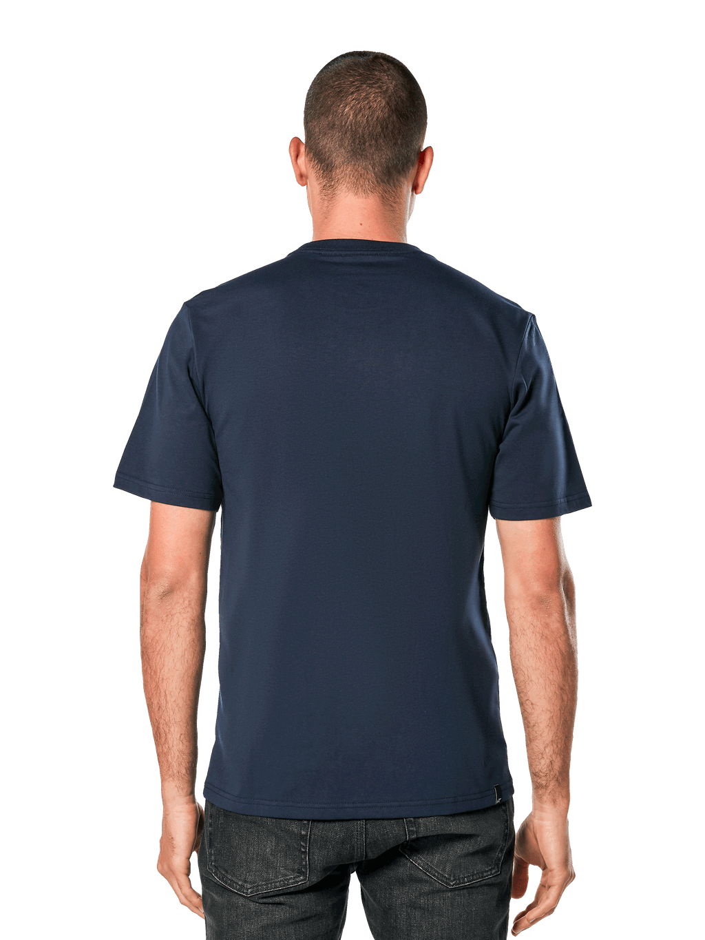 Alpinestars Blaze 2.0 CSF Tee, Short Sleeve T-Shirt, Navy, back view on model, casual motorsport-inspired streetwear