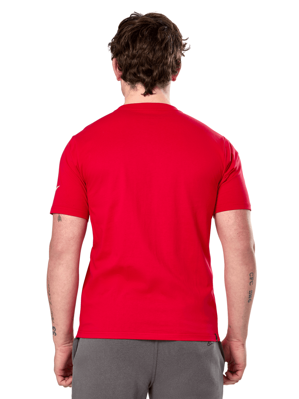 Alpinestars Linear Wordmark 2.0 CSF Tee, Short Sleeve T-Shirt, Red, back view, plain red with small white logo on sleeve, casual motorsport-inspired design