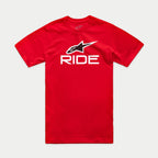 Alpinestars Ride 4.0 CSF Tee, Short Sleeve T-Shirt, Red, White RIDE Graphic with Black and White Alpinestars Star Logo, Casual Motorsport Sportswear