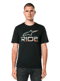 Alpinestars Ride 4.0 Camo CSF Tee, Short Sleeve T-Shirt, Black, Camo fill Astar and RIDE logo on chest, Casual Motorsport Streetwear