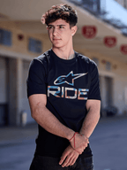 Alpinestars Ride 4.0 Camo CSF Tee, Short Sleeve T-Shirt, Black, Camo-Filled Logo and RIDE Graphic, Casual Motorsport Streetwear Lifestyle Shot