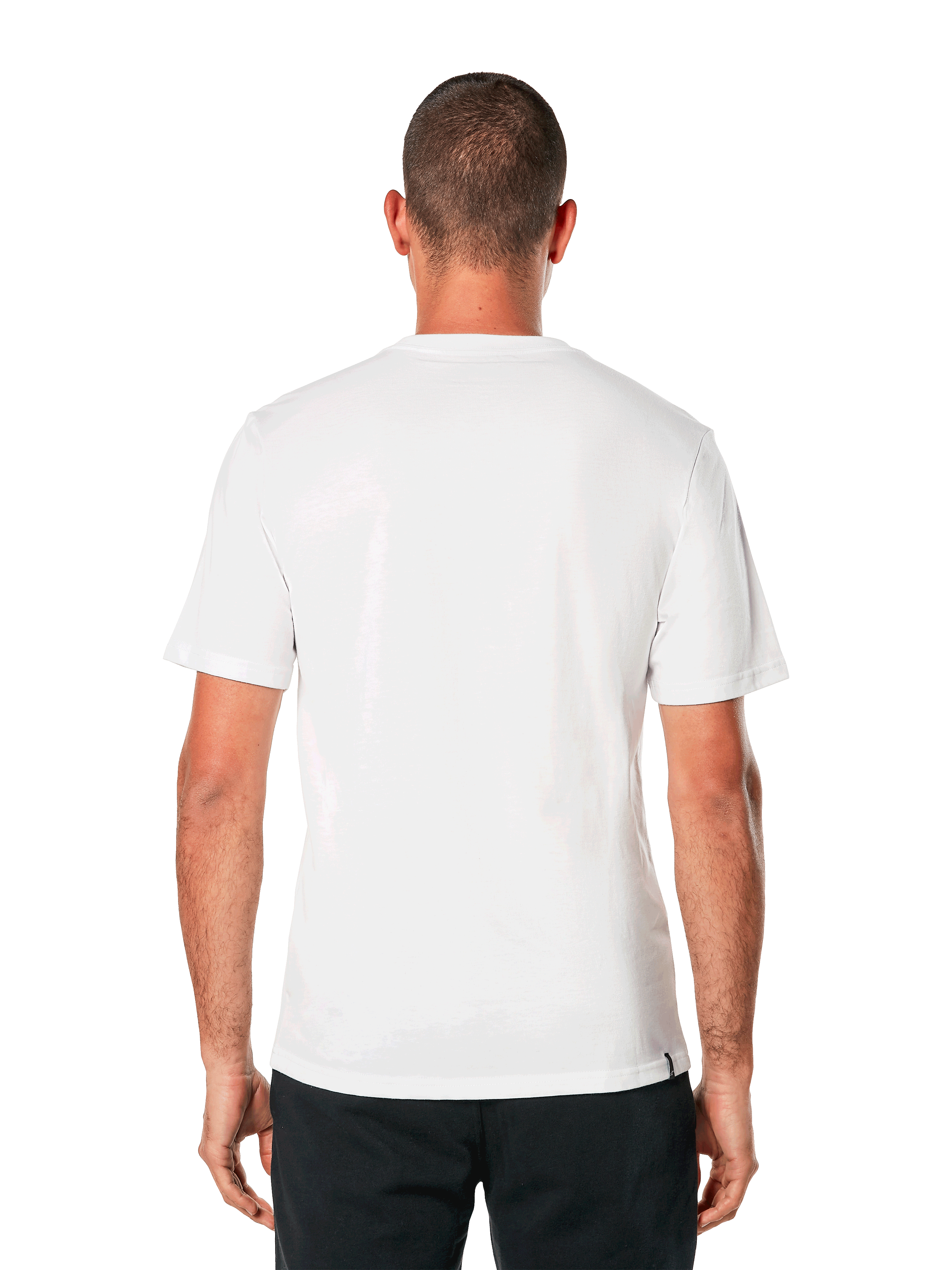 Alpinestars MX Helmet CSF Tee, Short Sleeve T-Shirt, White, Back view, worn with black pants, casual motorsport-inspired design