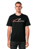 Alpinestars SPS CSF Tee, Black T-shirt with Red and White Racing Ahead Logo, Short-Sleeved Casual Motorsports Apparel