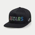Alpinestars Candy Hat, Men's Sportswear Snapback, Black Ripstop with multi-color ASTARS logo embroidery and flat bill.