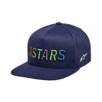 Alpinestars Candy Hat, men's sportswear snapback, navy blue, colorful ASTARS logo and flat bill design.