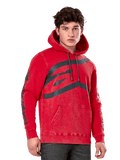 Alpinestars Unbound Hoodie, Pullover Fleece Hoodie, Garment-dyed Red, Large grey logo on chest, Alpinestars wordmark on sleeves, front kangaroo pocket and drawstring hood, casual motorsport-inspired streetwear