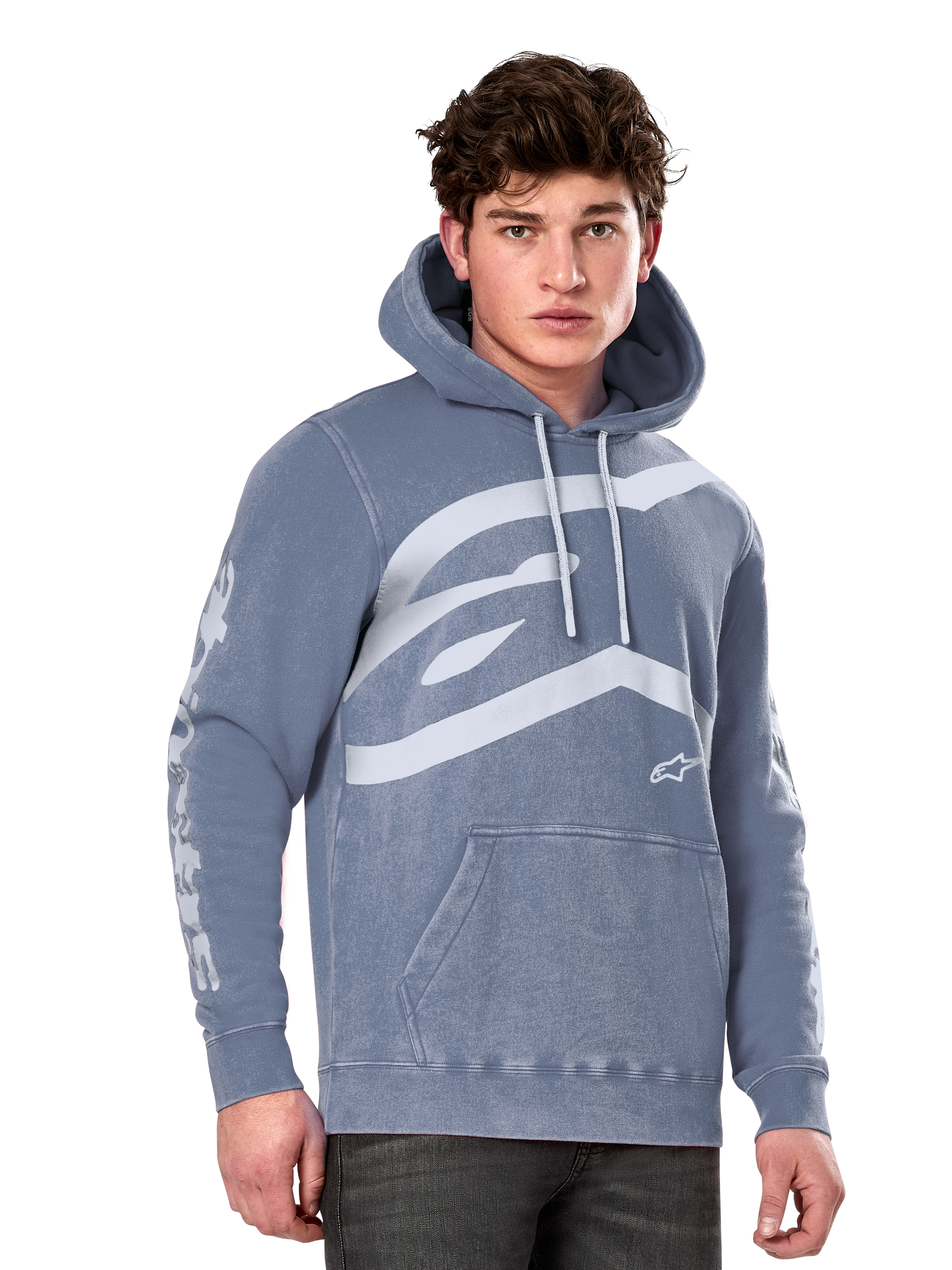 Alpinestars Unbound Hoodie, Blue with White Graphic Design, Unisex Streetwear, Kangaroo Pocket, Soft Textured Fabric