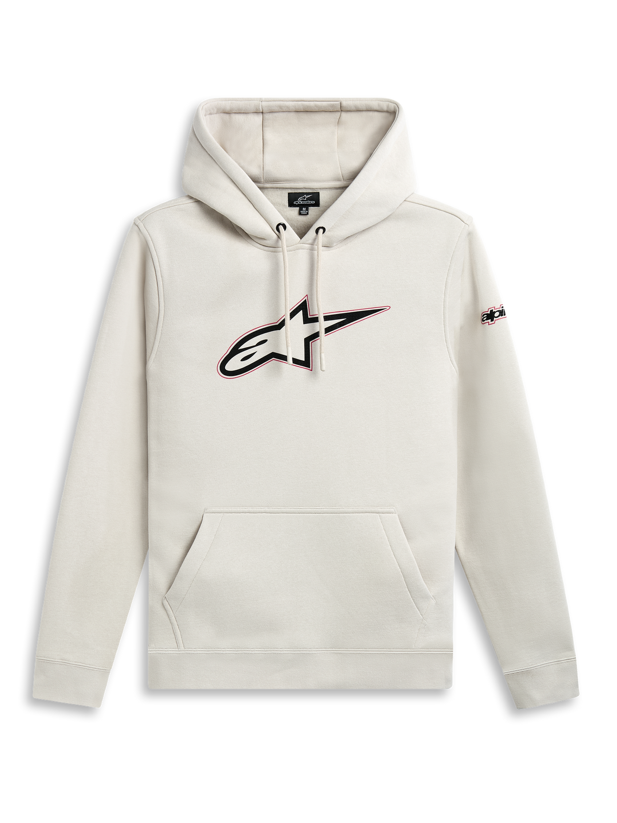 Alpinestars Insignia Hoodie, Off White casual pullover sweatshirt with kangaroo pocket and front logo graphic