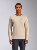 Alpinestars Positive Crew, Crewneck Sweatshirt, Off White, featuring a small black star logo on the chest, V-stitch collar detail, ribbed cuffs and hem, casual motorsport-inspired streetwear