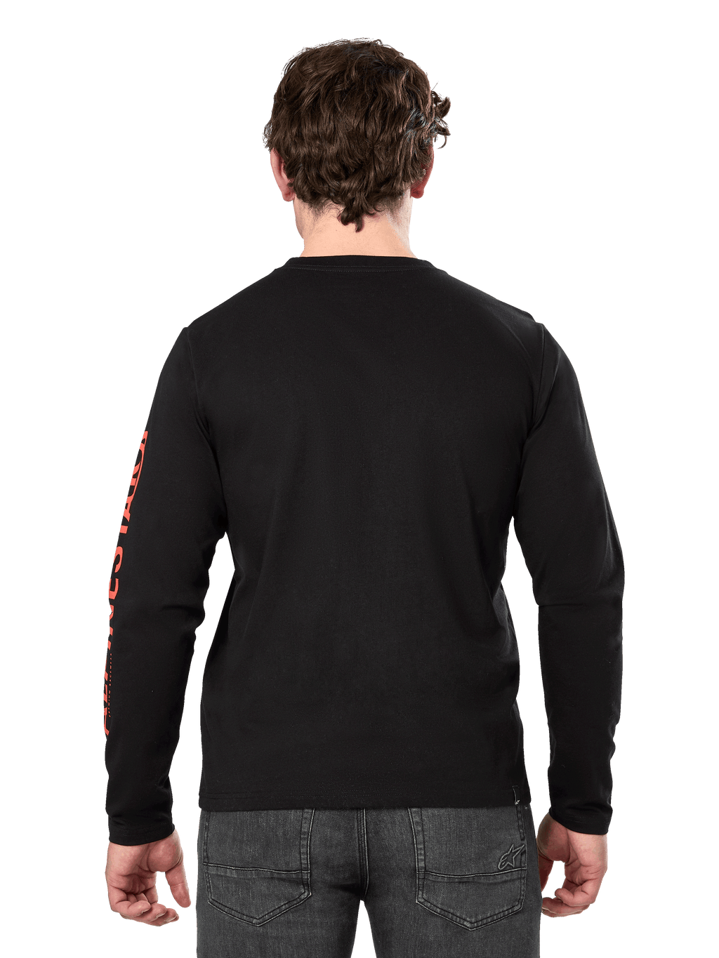 Alpinestars Committed CSF Tee, Long Sleeve T-Shirt, Black, Back view showing red Alpinestars sleeve branding, Casual Motorsport Streetwear