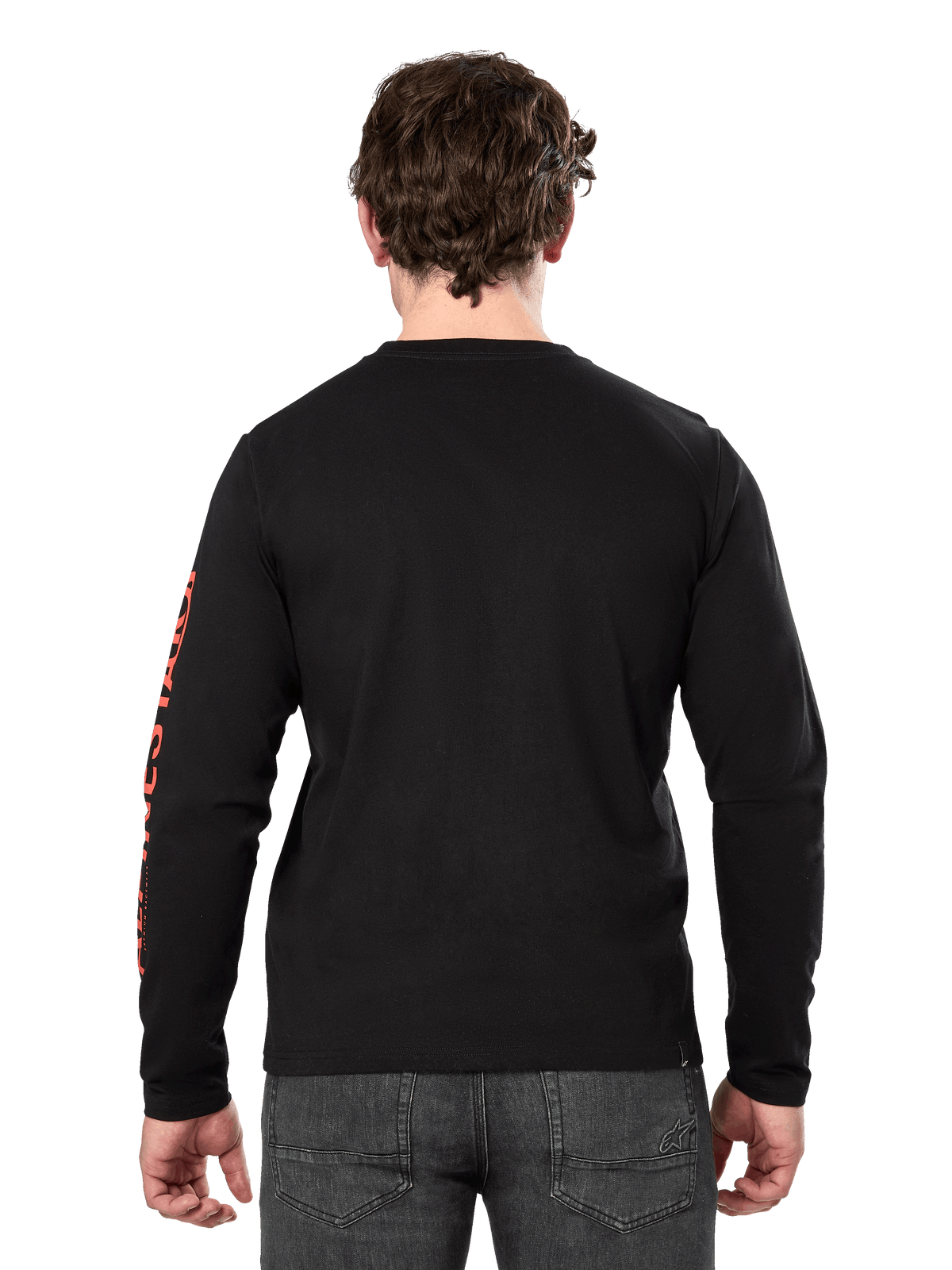 Alpinestars Committed CSF Tee, Long Sleeve T-Shirt, Black, Back view showing red Alpinestars sleeve branding, Casual Motorsport Streetwear